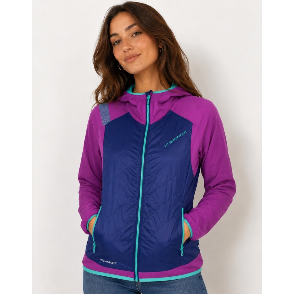 La Sportiva Task Hybrid Jacket Womens S Purple Navy Hooded Primaloft